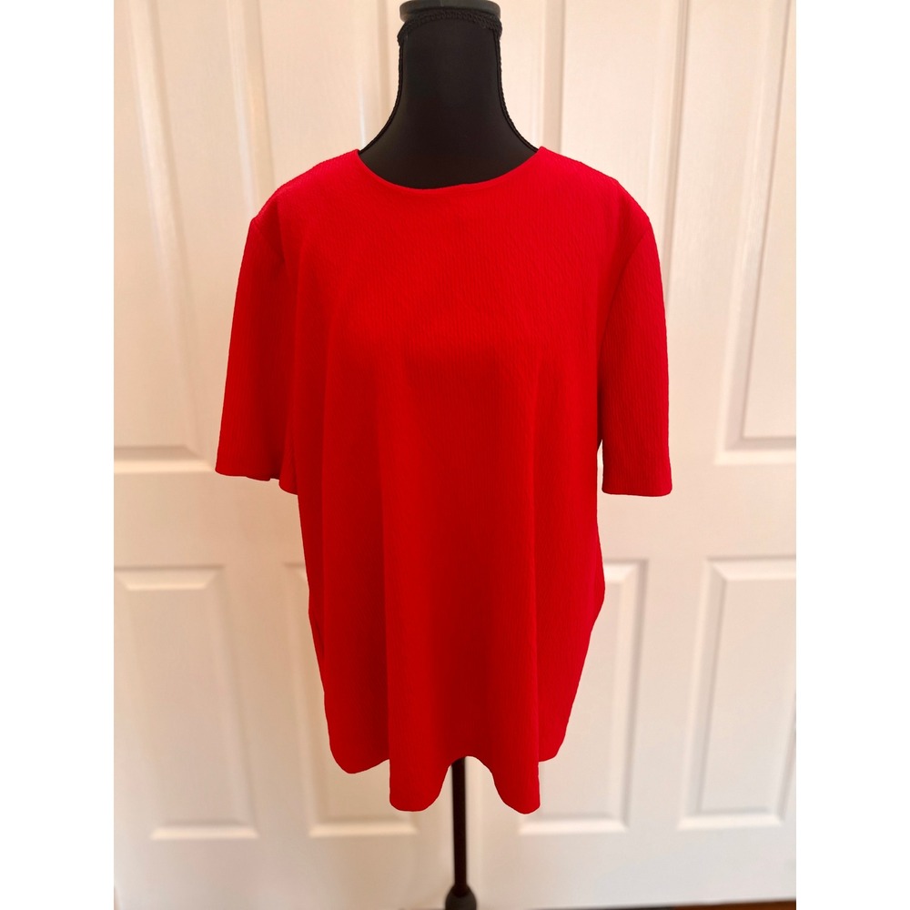 Susan G. Textured Crinkle Pleat Blouse Red Short Sleeve XL